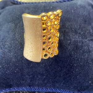 Gold-Tone Textured Openwork Statement Ring - Women Jewelry